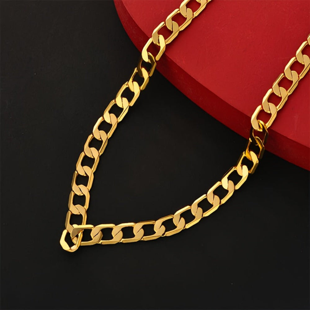 925 Plata Brillante, Collar Cubano de Oro de 7Mm, Adecuado para el Estilo de Calle Diario, Conjunto de Pareja Coincidente, Viene con una Caja de Regalo Delicada.