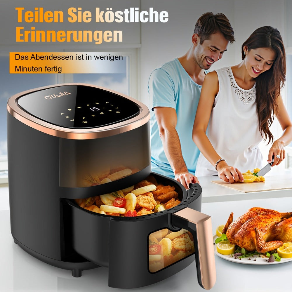 Freidora de Aire de Gran Capacidad de 5L, 8 Menús Preestablecidos Táctiles, Fácil de Limpiar, Freír Saludable y Sin Aceite, Adecuada para Reuniones Familiares y Uso en la Cocina