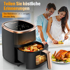 Freidora de Aire de Gran Capacidad de 5L, 8 Menús Preestablecidos Táctiles, Fácil de Limpiar, Freír Saludable y Sin Aceite, Adecuada para Reuniones Familiares y Uso en la Cocina