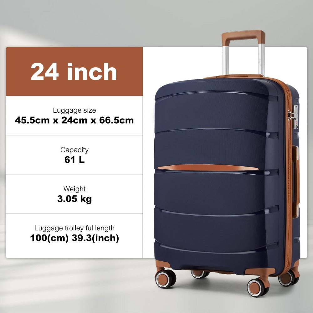 1/3 piezas de 20 pulgadas, 24 pulgadas y 28 pulgadas, maleta KONO, carrito, estuche de viaje - polipropileno, ligero, carcasa dura, 4 ruedas giratorias dobles y cerradura TSA