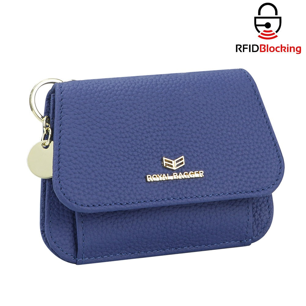Royal Bagger Cartera Corta de Cuero Auténtico de Vaca para Mujer, Monedero con Bloqueo RFID, Múltiples Ranuras para Tarjetas y Llavero 2443