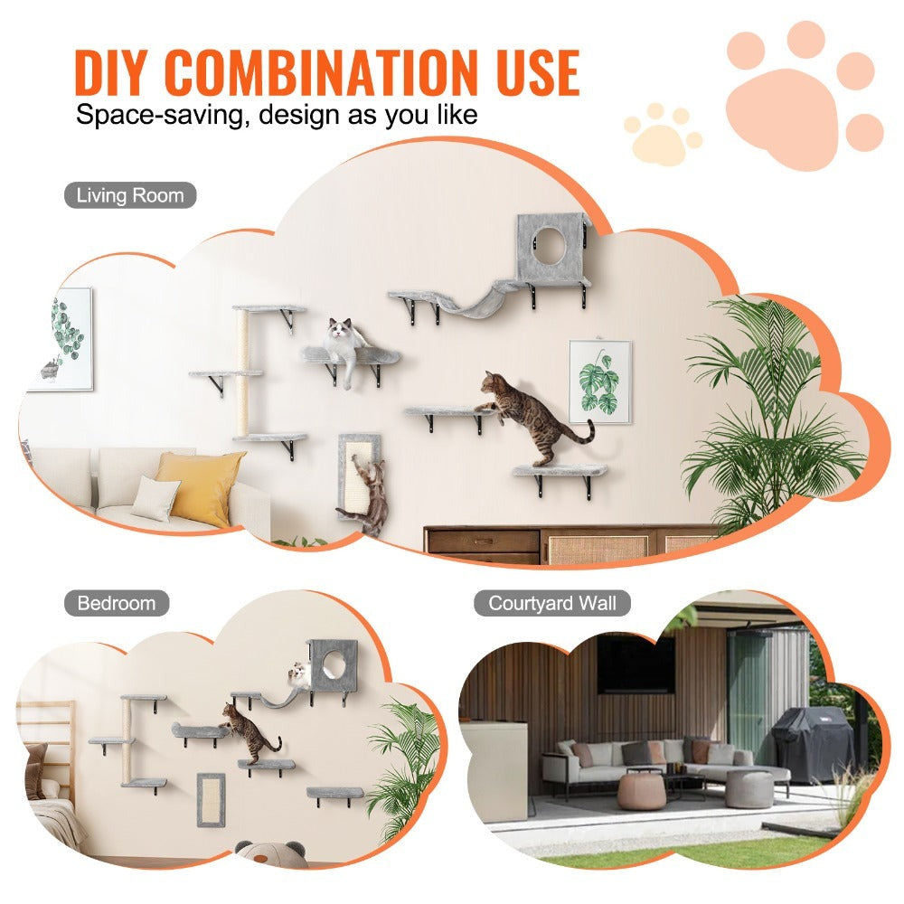 VEVOR Estanterías para gatos montadas en la pared con tableros de salto hamaca sofá conjunto de 6