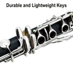 Siemonic Clarinete en Si bemol de 17 llaves, juego de clarinete chapado en níquel con estuche, kit de clarinete para principiantes con kit de limpieza y adicionales, instrumento de viento para práctica, interpretación y uso musical