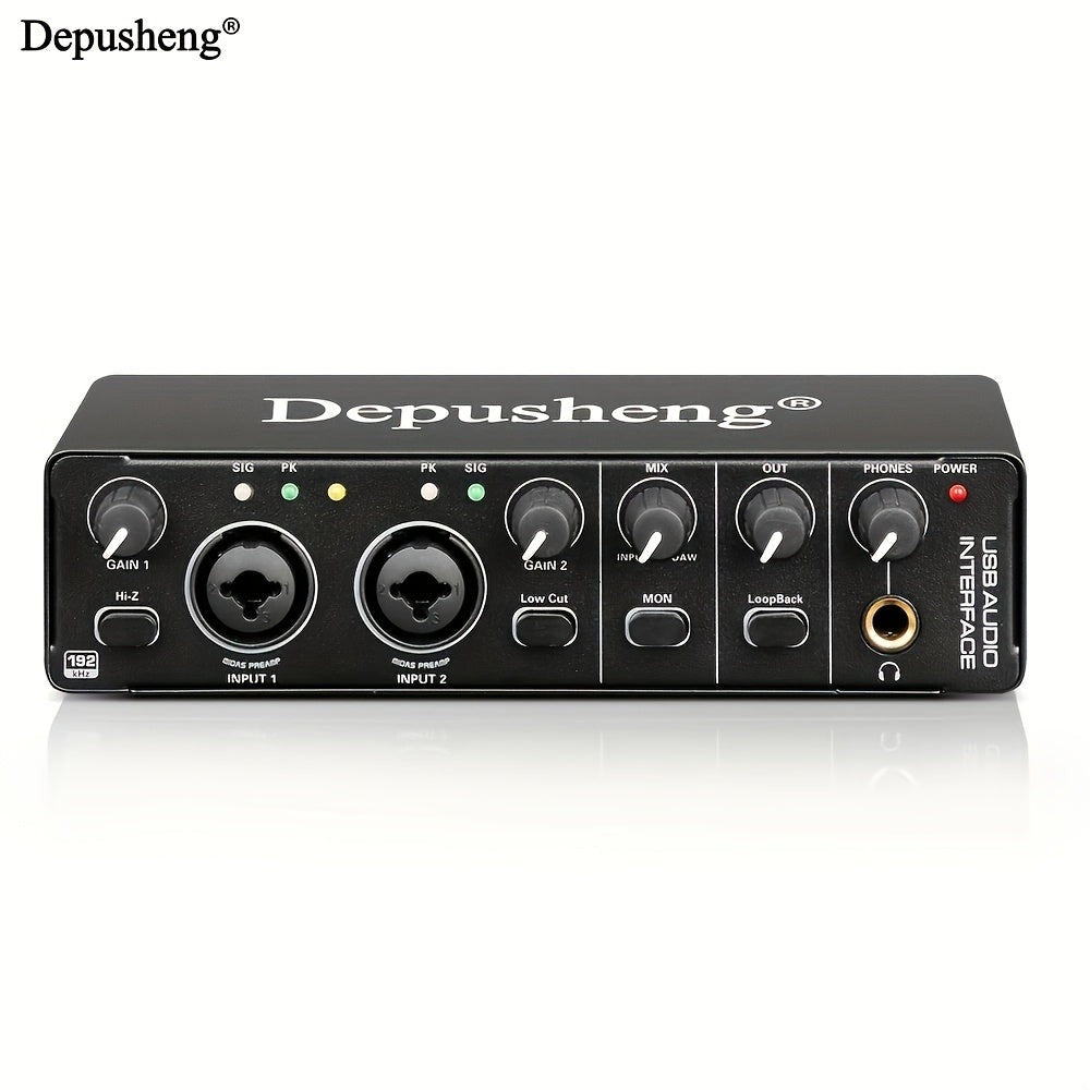 Interfaz de audio profesional Depusheng, tarjeta de sonido, 24 bits/192 kHz, XLR y alimentación fantasma, para guitarra eléctrica, PC/streaming/Win, alimentación por USB