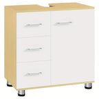 1pc Armario de Medicina, Tocador con 3 Cajones, Gabinete con 2 Compartimentos, Armario para Baño con Estante Ajustable, 60 x 60 x 30 cm, Blanco + Gris/Blanco/Blanco + Roble