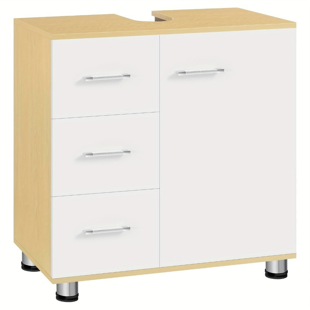1pc Armario de Medicina, Tocador con 3 Cajones, Gabinete con 2 Compartimentos, Armario para Baño con Estante Ajustable, 60 x 60 x 30 cm, Blanco + Gris/Blanco/Blanco + Roble