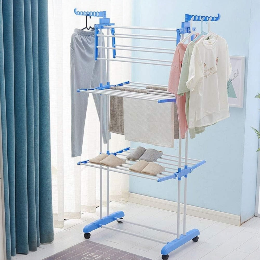 Tendedero de ropa, 4 Niveles Tendederos Plegables Vertical con Ruedas Amplio Espacio de Secado Tendederos, Acero Inoxidable Tendal para Exterior y Interiores