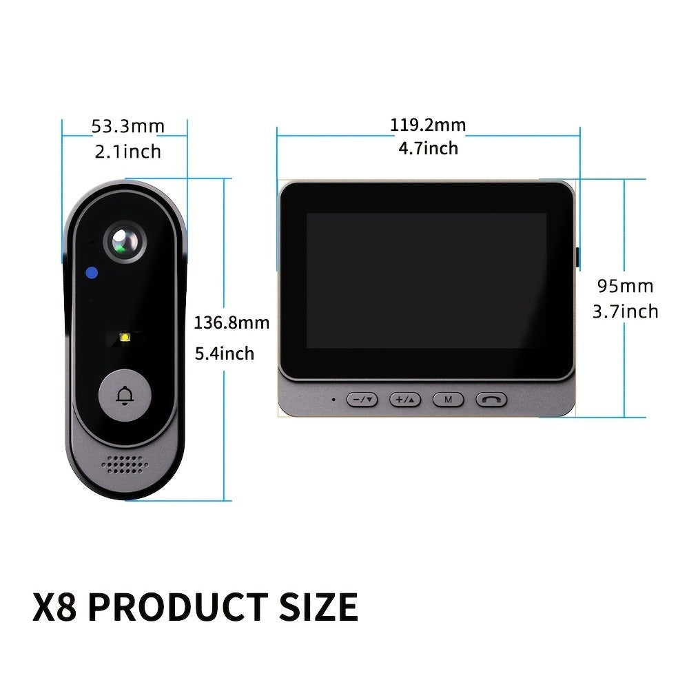 Timbre de video sin varillas con pantalla de 4.3 pulgadas, kit de cámara de seguridad para timbre sin varillas que incluye visión nocturna, intercomunicador bidireccional, grabación de imágenes y vídeo, almacenamiento ampliable con tarjeta SD, apto para v