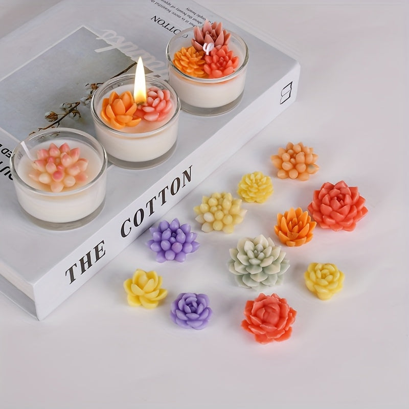 4 Piezas de Moldes de Silicona, Moldes 3D de Flores y Suculentas, Moldes para Velas DIY, Moldes en Forma de Flor de Cactus para Jabón Aromático, Cera y Resina