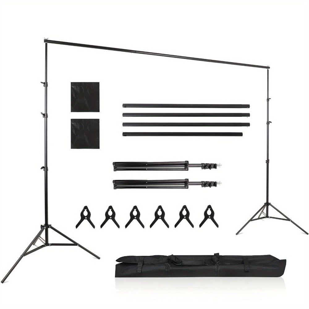 Soporte de Fondo de Hierro MOTOOS Negro 2.6*3m con 6 Clips de Boca de Pez + 2 Bolsas de Arena + 1 Bolsa de Tela para Fotografía