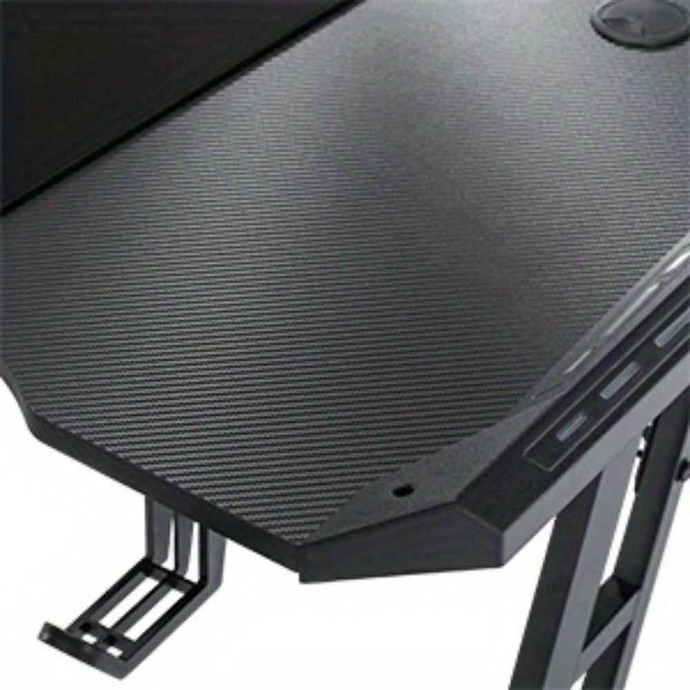 Mesa Gaming Mesa Gaming Escritorio Negro Tapa de Fibra de Carbono Mesa de Ordenador Gamer Mesa de PC Ergonómica con Agujero para Cables