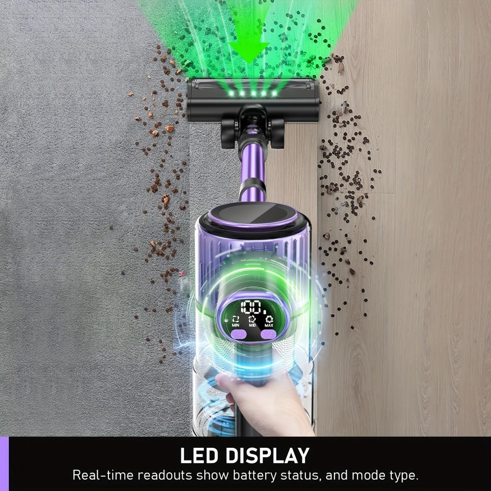 Aspiradora Inalámbrica de Alta Succión para el Hogar, Aspiradora Multiusos 10 en 1 con Cañón, Autonomía de 45 Minutos, 3 Modos de Succión con Luces LED Verdes Mejoradas y Cepillo Sin Enredos para Hogar, Pisos de Madera, Alfombras y Pelo de Mascotas