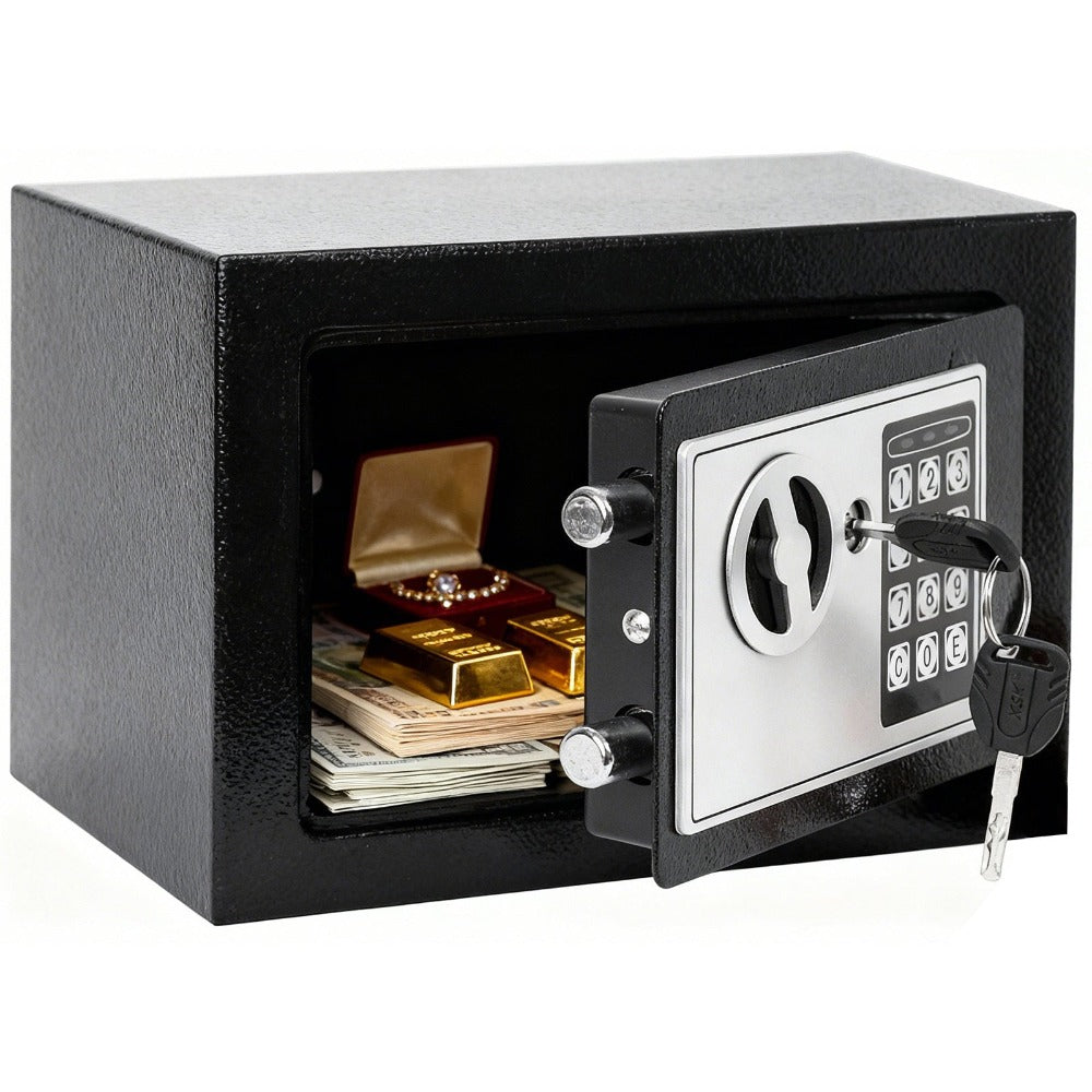 Caja Fuerte Seguridad Digital 4L Nyana Home | Cerradura Electrónica con Código + 2 Llaves de Emergencia | Acero Reforzado Negro Antirrobo | Ideal Hogar, Oficina y Hotel | Montaje en Pared o Suelo con Pernos Incluidos | Panel LED Indicador de Estado | Prot