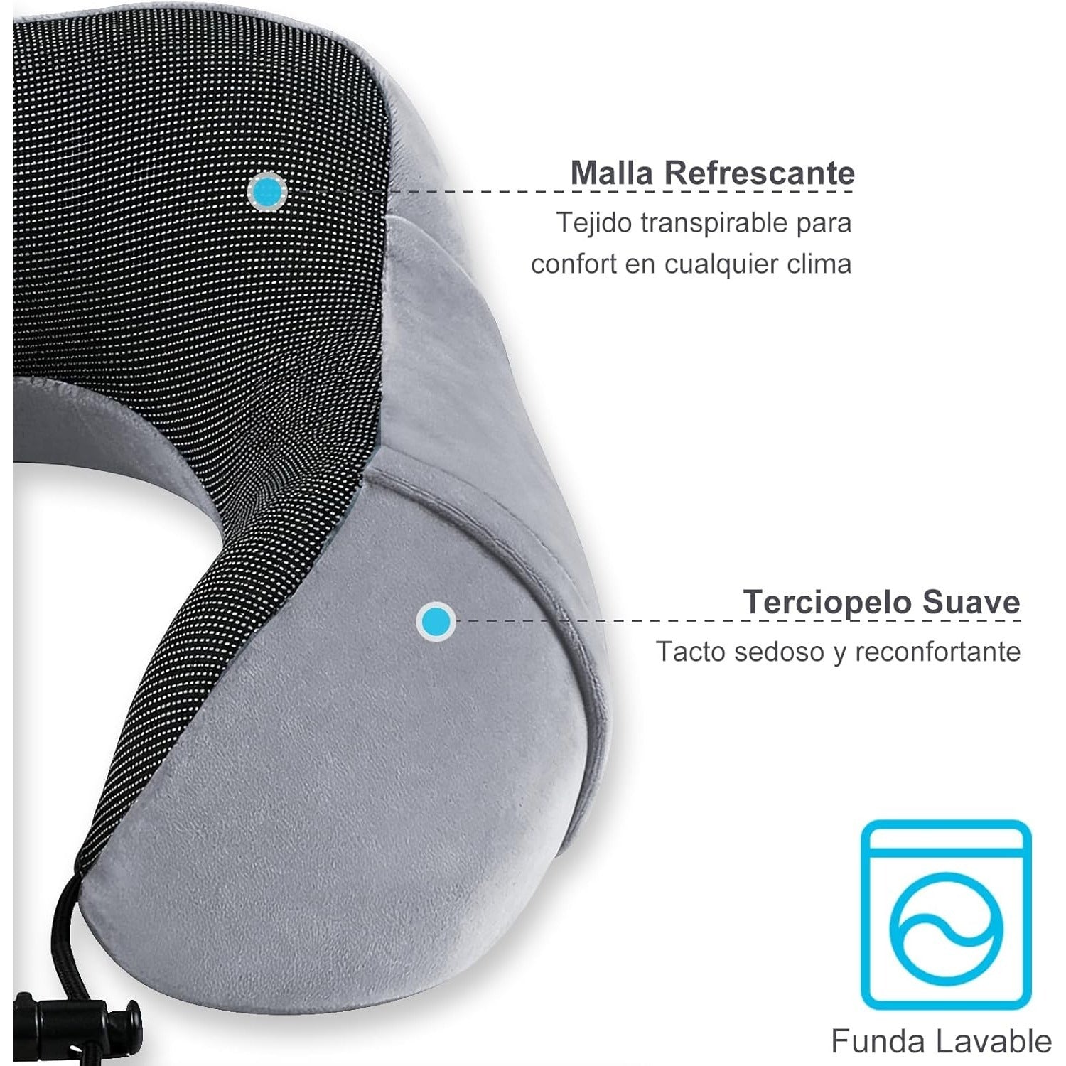 Una Almohada Cervical Ergonómica en Forma de U con Bolsa de Almacenamiento, Espuma de Memoria con Tecnología de Rebote Lento, Funda Lavable a Máquina, Ligera y Portátil para Avión, Oficina y Hogar, Apoya Cuello y Cabeza, Ideal para Siestas, Lectura y Ver