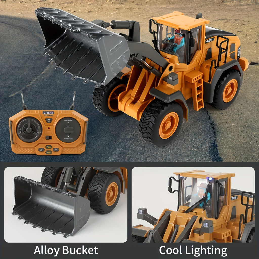 Cargadora a control remoto - Camión de juguete bulldozer a control remoto con operación de simulación de cucharón hidráulico, Colección de modelos de tractor de construcción de vehículos de ingeniería para niños y niñas