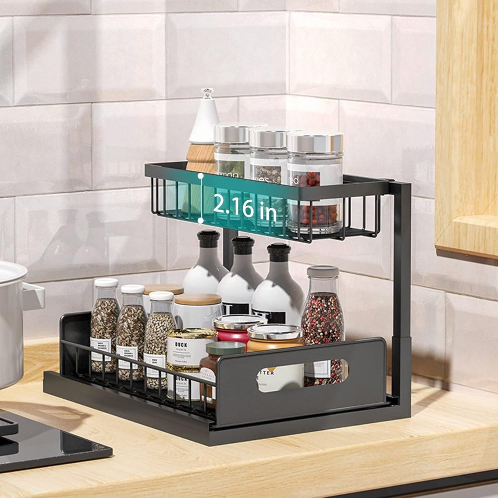 Organizador para debajo del fregadero, estante de almacenamiento para debajo del fregadero, estante organizador extraíble, estante de almacenamiento multifuncional de doble capa para artículos diversos, estante de almacenamiento deslizante de gran capacid