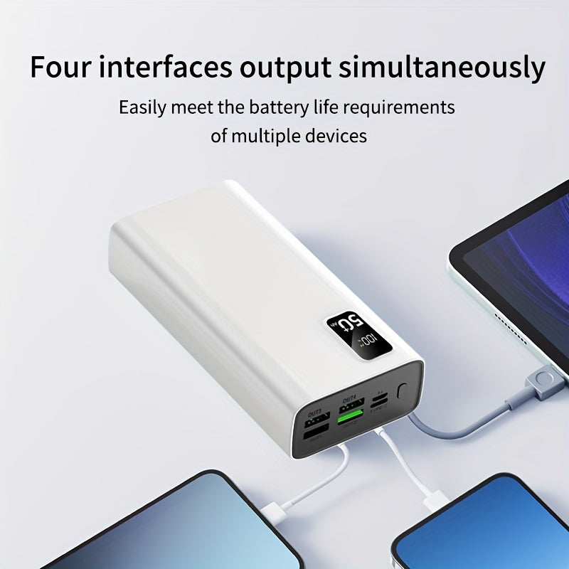 Batería externa | Batería Externa Portátil de Gran Capacidad 50000Mah con Interfases Tipo-C/Usb/Micro, Pantalla LED, Carga Rápida PD22.5W