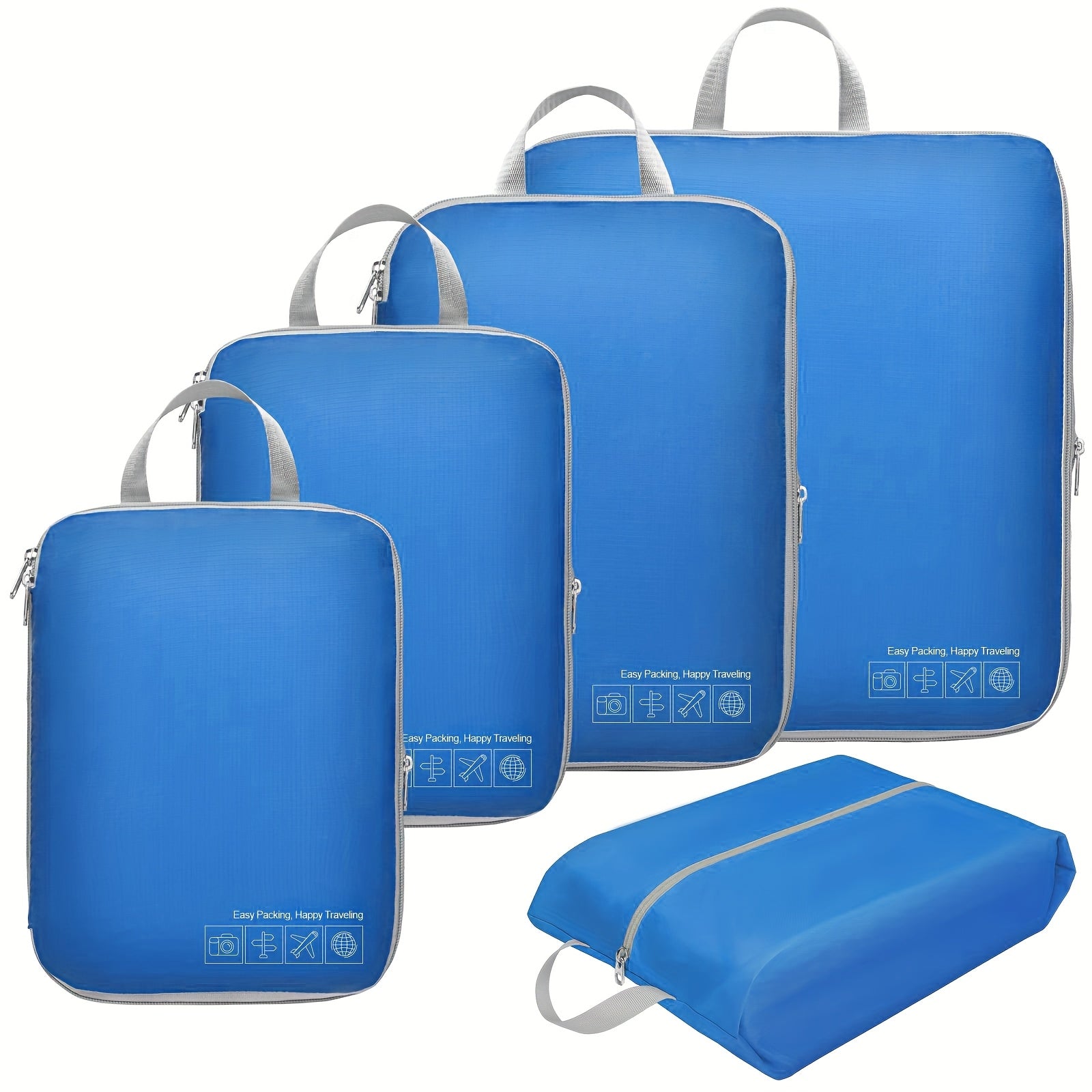 Juego de 5 bolsas de almacenamiento de viaje para protección de ropa - 2 pequeñas, 1 mediana y 2 grandes.