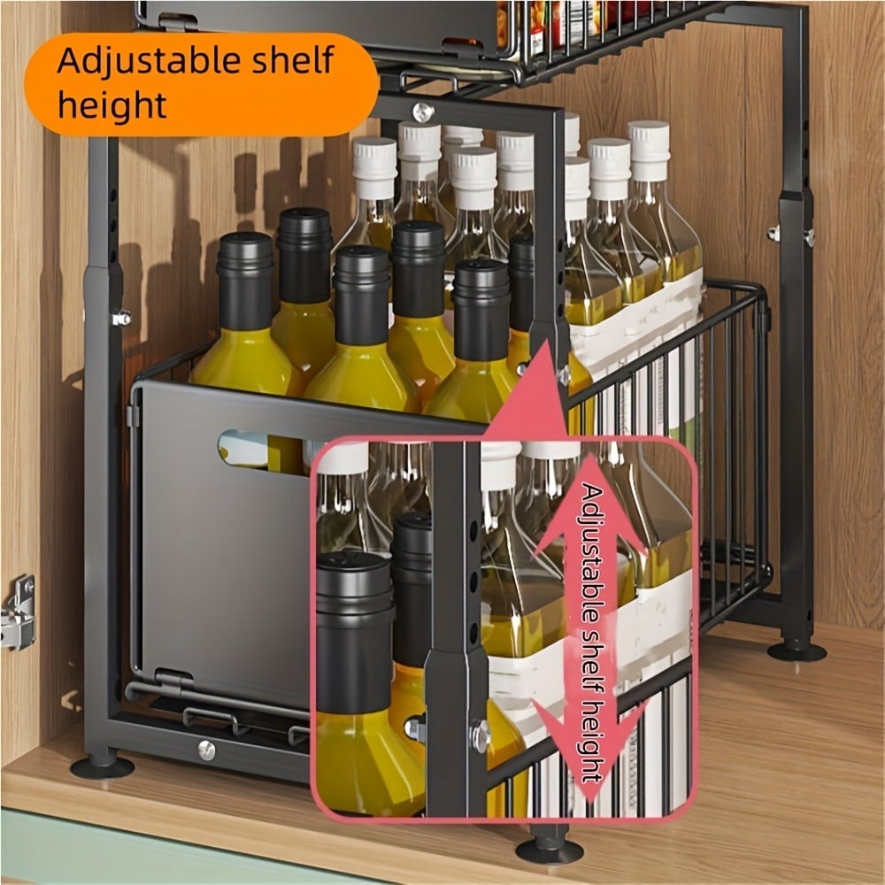 Organizador de 2 Niveles para Debajo del Fregadero, Estantes de Almacenamiento para Armario de Lavabo, Organizador de Especias, Gran Capacidad y Alta Resistencia, Acabado en , Montaje Fácil, Ahorra Espacio, para Cocina, Baño, Escritorio, Encimera