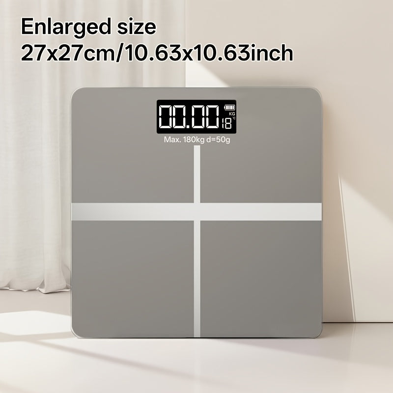Báscula de baño de alta precisión, báscula electrónica de cuerpo con pantalla LCD ultradelgada con visualización de temperatura, inicio automático al pesar, pesaje hasta 180 kg, cambio de unidad LB/KG, diseño de plataforma de vidrio templado antideslizant