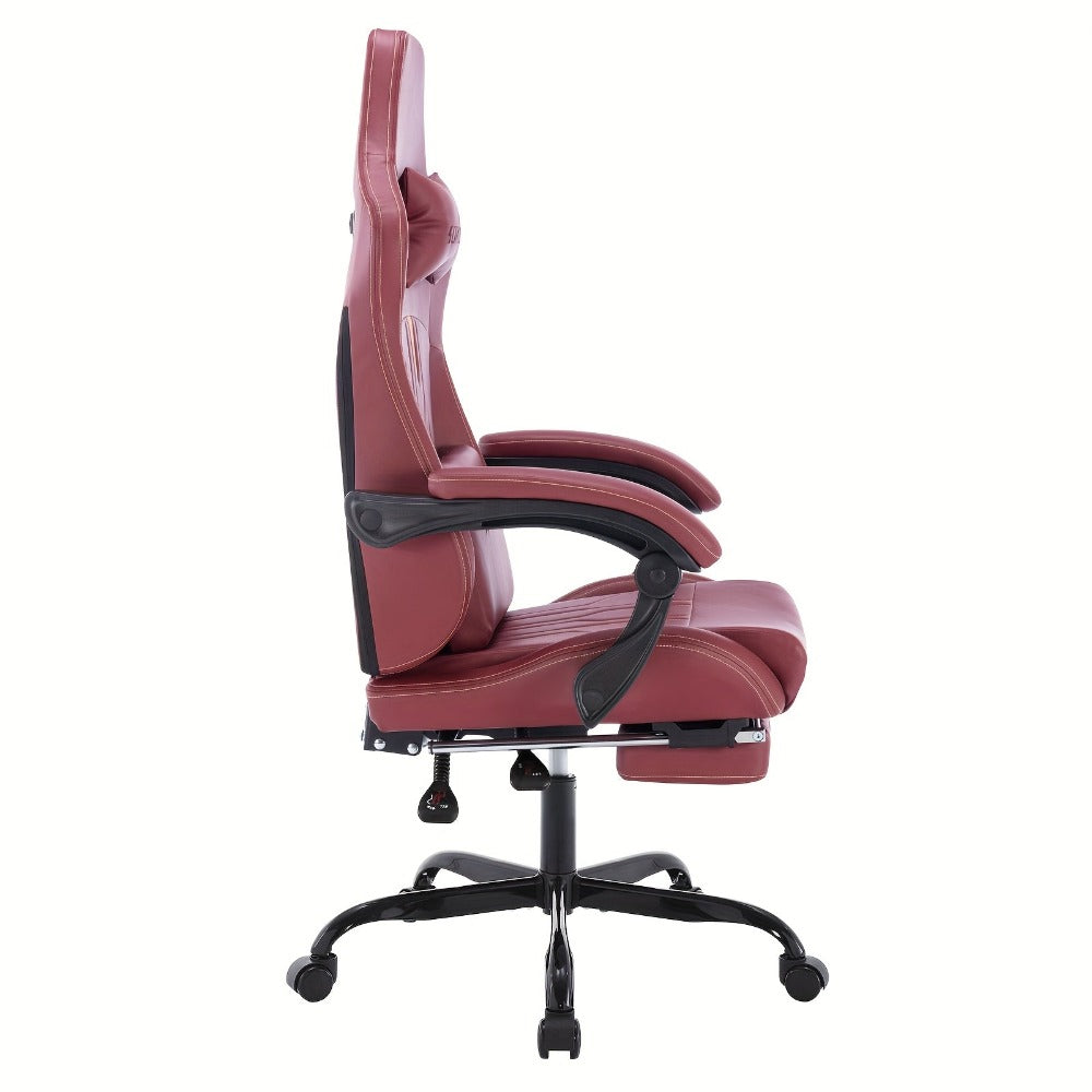 Silla de Juego y Oficina, Silla de Computadora con Reposapiés, Reposacabezas y Soporte Lumbar, Silla Ergonómica, Silla Giratoria y Ajustable en Altura, Opciones en Gris, Beige, , Marrón y Verde
