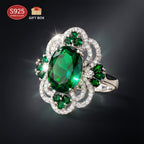 Anillo abierto ajustable para mujer S925, 4 quilates de circonita sintética verde creada en laboratorio, noble y lujoso, adecuado para bodas y banquetes, regalo de San Valentín, con caja de regalo premium