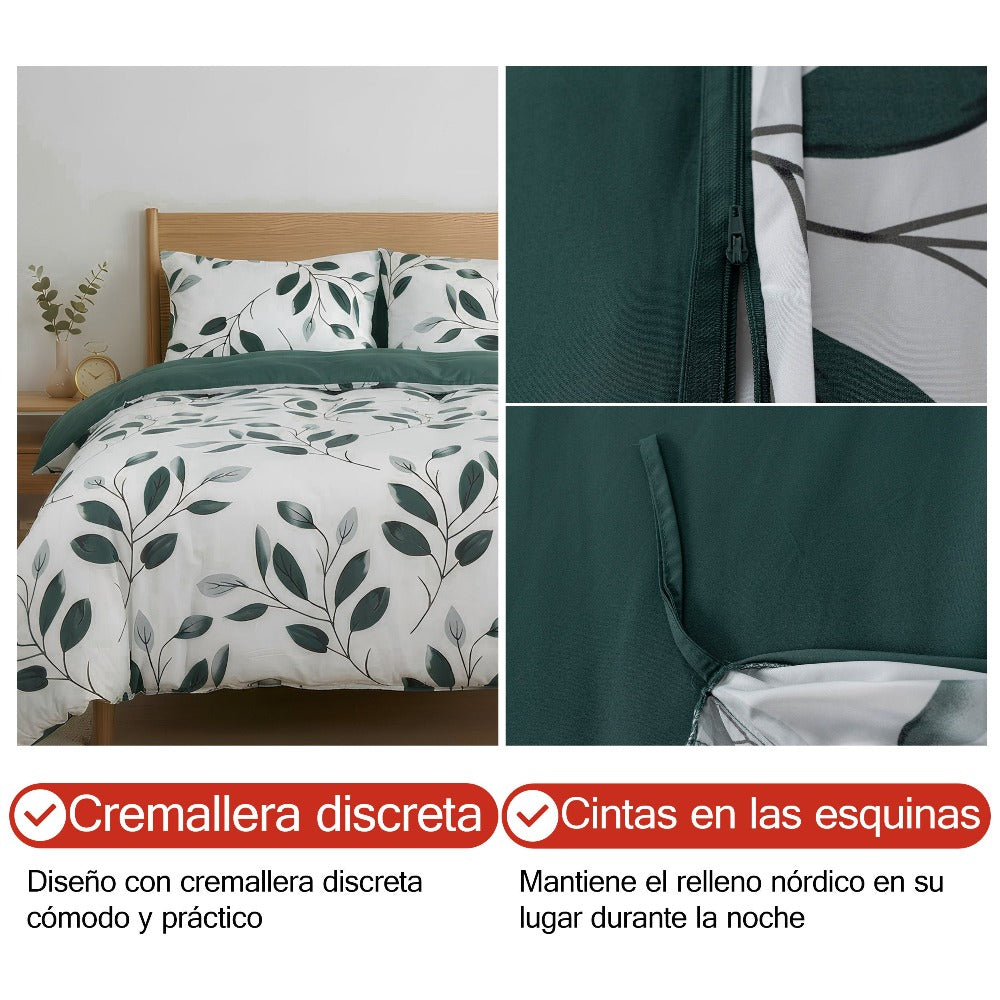 H HANSEL HOME Juego de Funda Nórdica Microfibra Transpirable – Set de Ropa de Cama con Funda de Edredón y Fundas de Almohada – Conjunto 2/3 Piezas para Dormitorio