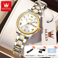 Relojes de Mujer OLEVS: Elegantes y de Moda para Negocios, Diseño Femenino para Muñecas Pequeñas, Cara Pequeña, Tono Dorado y Plateado, Correa de Acero Inoxidable, Cuarzo Analógico, Fecha y Día, Luminiscente, Esferas en /Blanco/Dorado/Azul
