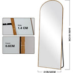 Melodieux Espejo arqueado de 161 X 52 cm con aspecto de madera de nogal y marco de aluminio, espejo de maquillaje de longitud completa independiente para colgar o montar en la pared para el baño