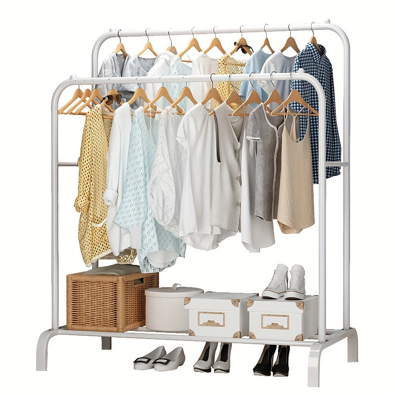 Perchero de pie de 1 pieza con doble barra, multifuncional para dormitorio, organizador de almacenamiento para armario, hogar, vestidor, apartamento de alquiler