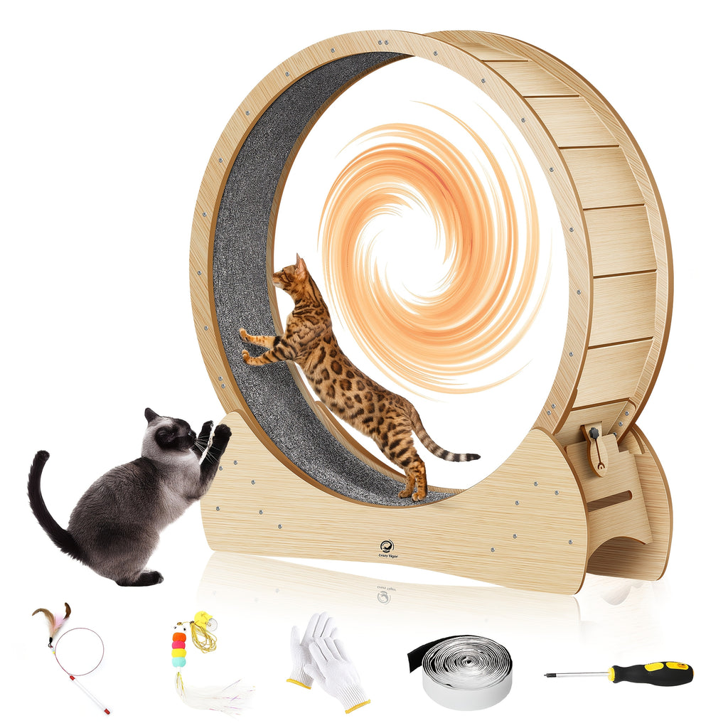 Rueda de ejercicio de madera para gatos de madera | Interior, actividad y bienestar felino