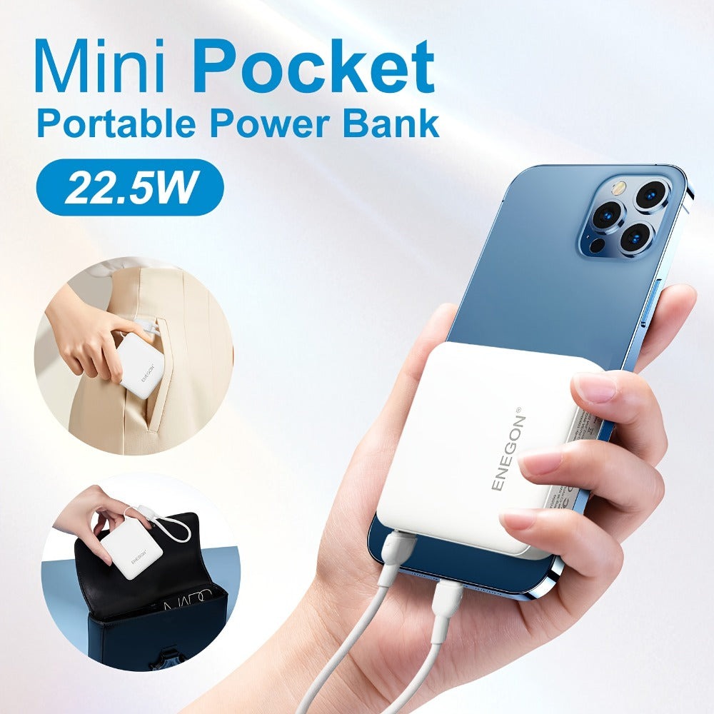 Banco de energía mini ultracompacto de 22.5W y 10000mAh con cable USB-C incorporado, cargador portátil con pantalla digital LED, paquete de batería de carga rápida para iPhone 16/15/14/13 Pro/Samsung/teléfono Android, batería externa de respaldo de tamaño