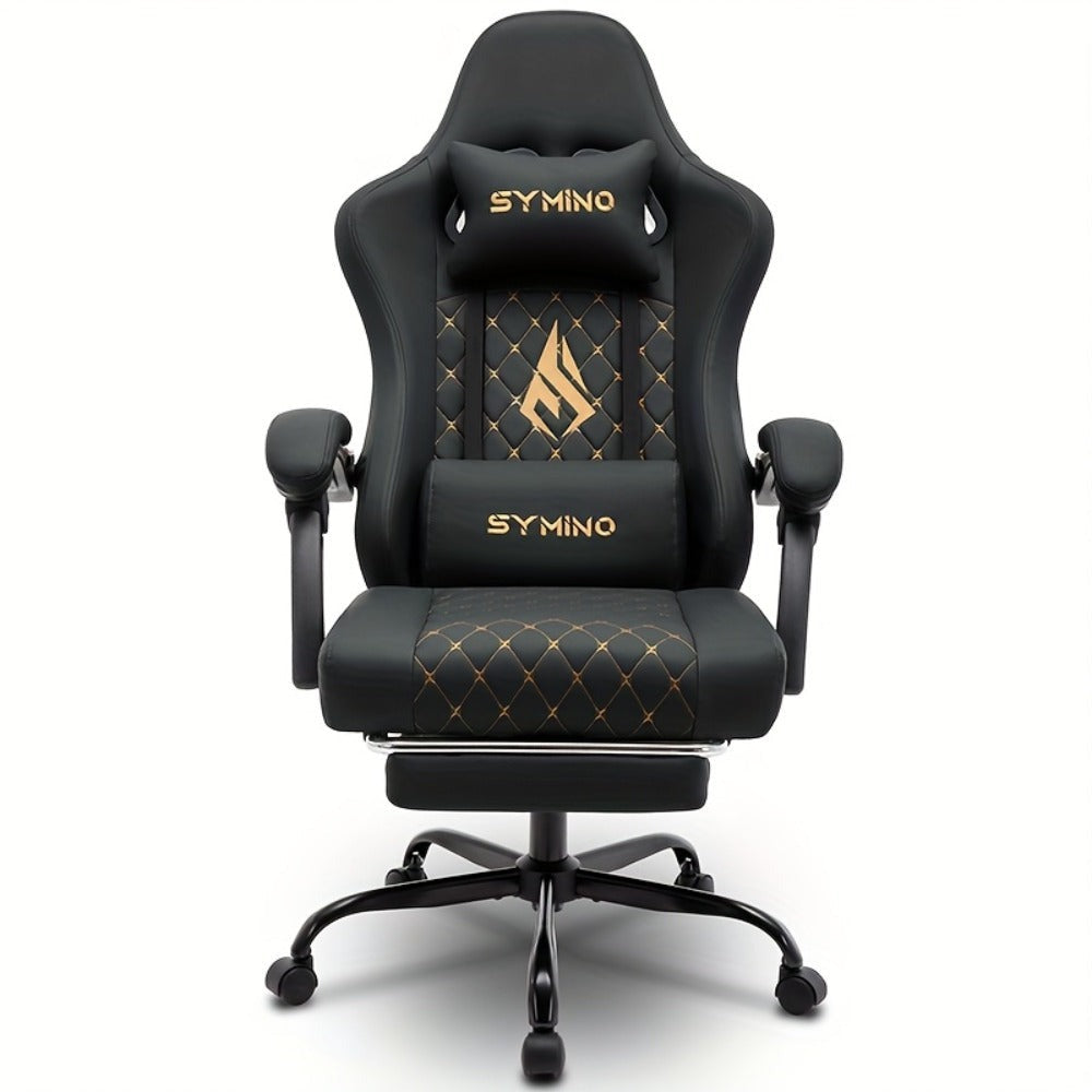 Silla de Oficina con Reposapiés, Silla Ergonómica, Silla Giratoria Ajustable con Soporte Lumbar, Silla de Oficina en Piel PU