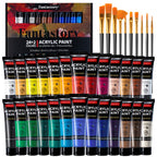 Colección de 26 pinturas acrílicas de alta pigmentación Fantastory - 36 ml con 9 pinceles, de secado rápido y materiales de arte profesionales para bocetos al aire libre, lienzo, madera y piedra
