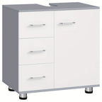 1pc Armario de Medicina, Tocador con 3 Cajones, Gabinete con 2 Compartimentos, Armario para Baño con Estante Ajustable, 60 x 60 x 30 cm, Blanco + Gris/Blanco/Blanco + Roble