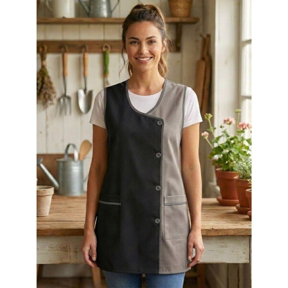 Mandilón de Cocina Liso para Mujer Cómodo y Resistente, Moderno y funcional Detalles: Bolsillos frontales y botones frontales Uso: Cocina, hogar, trabajo y actividades diarias