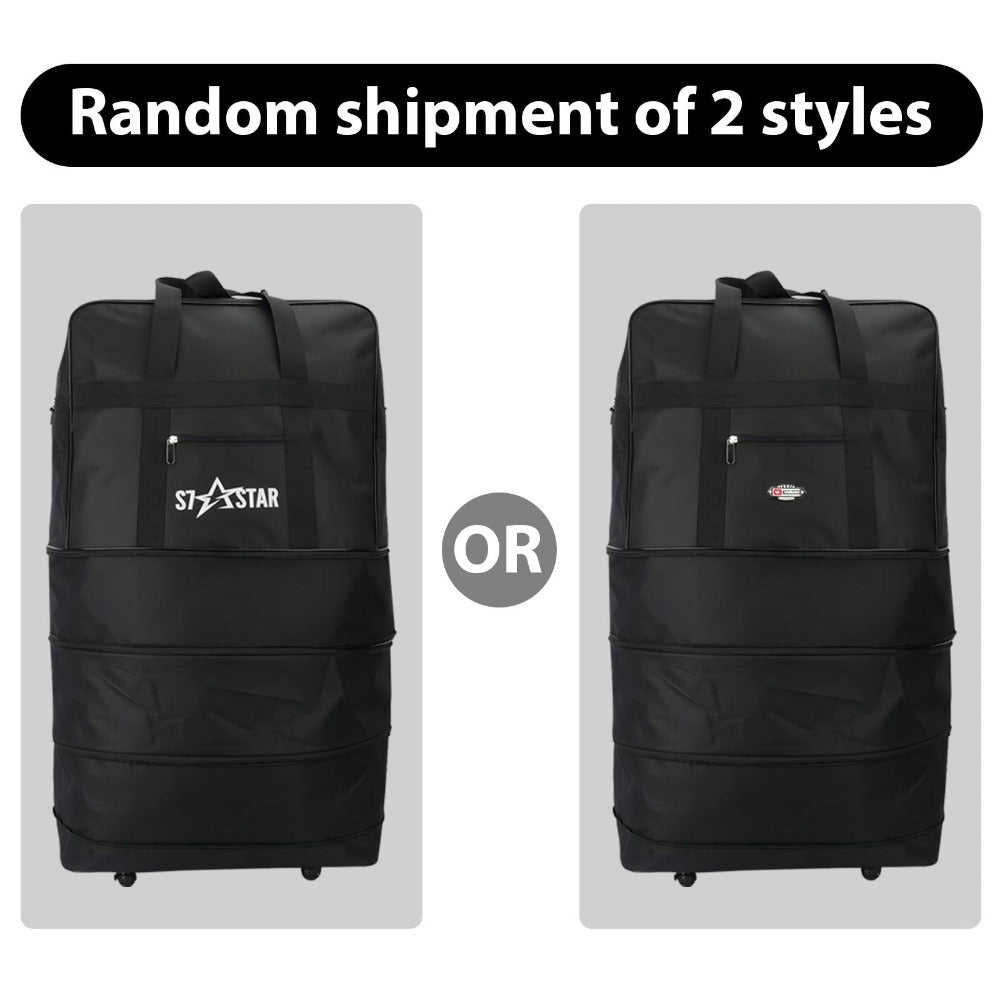 1 bolsa de viaje plegable de gran capacidad - Ligera, portátil, tela Oxford - Ideal para camping, senderismo, viajes familiares, eventos deportivos, escapadas de fin de semana, compras, mudanzas, con ruedas (negro)