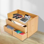 Organizador de escritorio, Organizador de escritorio de bambú con cajón, Caja de escritorio de bambú, Adecuado para guardar diversas cosas de necesidades diarias en habitaciones, oficinas, etc. (3 cajones)