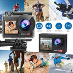 Cámara de Acción 4K HD, con Kit de Accesorios Completo, Pantalla OLED de 1.4 Pulgadas, Estabilización de Imagen Digital, Control de Exposición Automático, Conectividad WiFi, Formato MP4, Lente Ojo de Pez, Enfoque Automático Híbrido, Medición de Peso Centr
