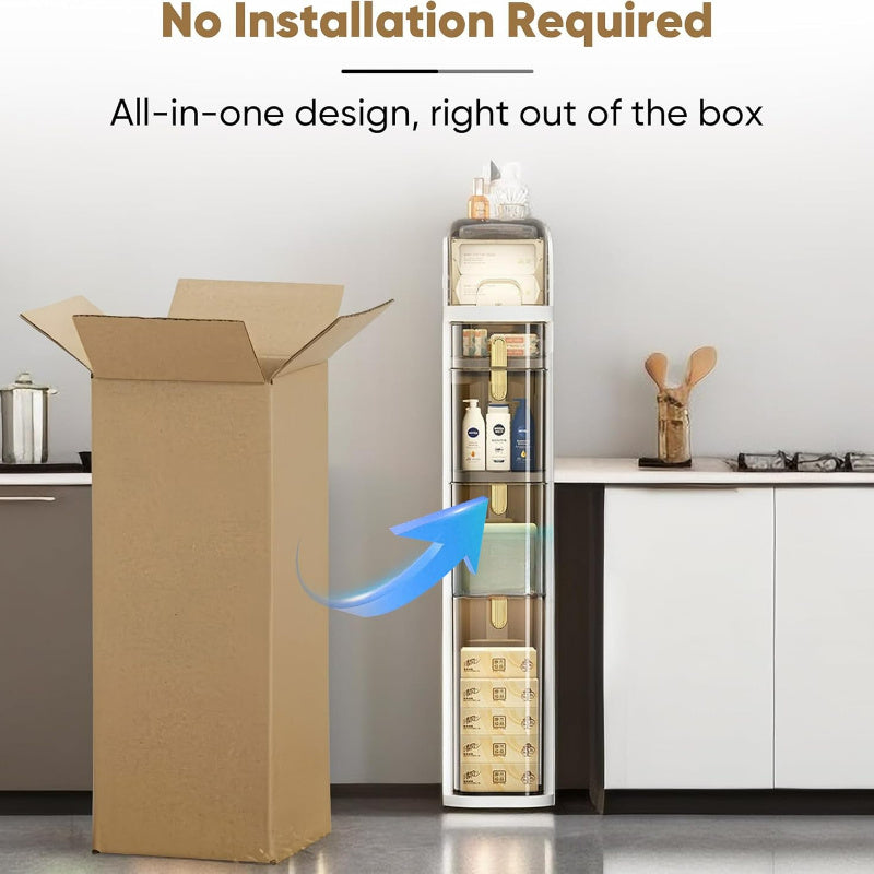 Organizador de baño estrecho de 4 niveles, gabinete de almacenamiento para baño delgado de 7.1″ con cajones y caja de pañuelos, armario móvil de plástico impermeable con ruedas para cocina pequeña, lavandería, sala de estar, unidades de cajones de almacen