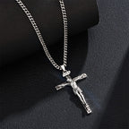 ARTPAGE 925 Plata Plateada, Collar de Cruz Pequeña de Jesús para Hombres, Moda Clásica, Longitud del Collar 60cm/24in, con Cadena de Extensión de 5cm/2in, Tamaño Ajustable Libremente, Regalo de Navidad o San Valentín con Caja de Regalo Exquisita