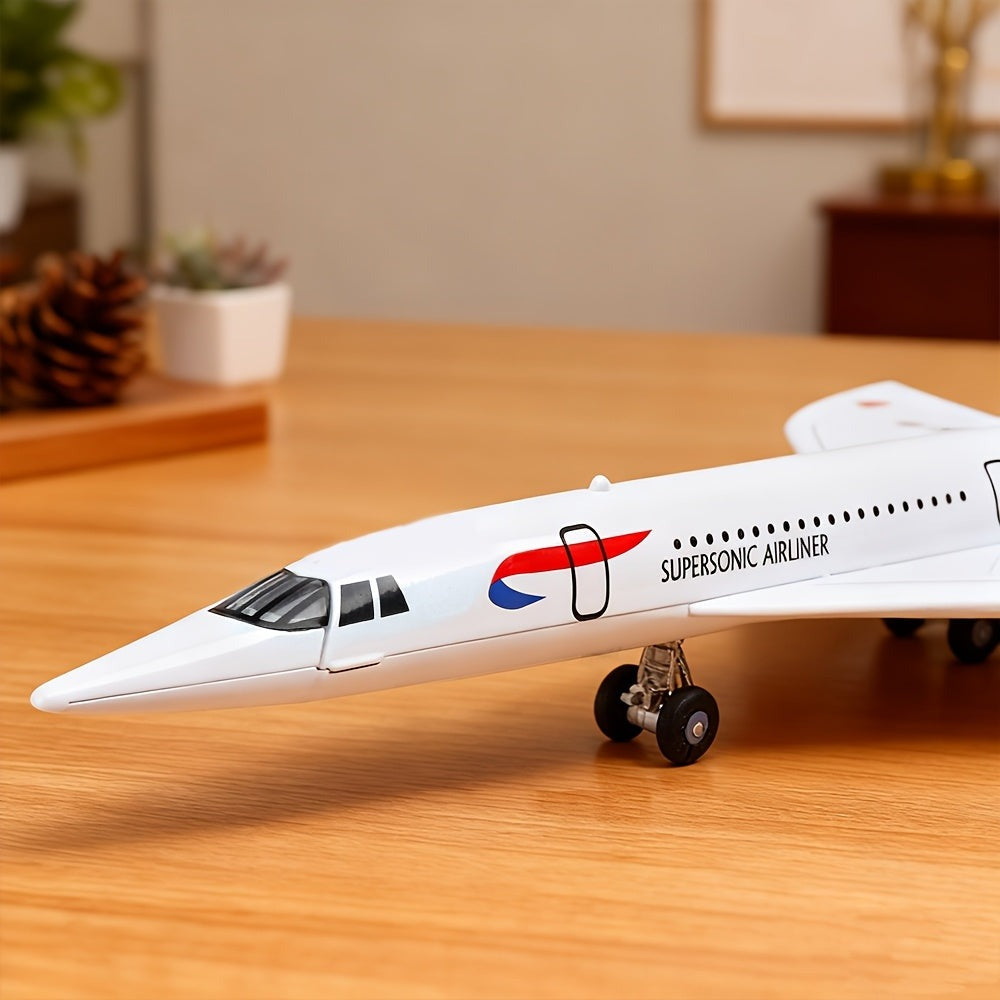Adorno de avión modelo coleccionable, aeronave de simulación de grado de exhibición, avión de pasajeros supersónico Concorde de aleación a escala 1:68, modelo de avión de exhibición estática con detalles altamente restaurados, decoración de escritorio par