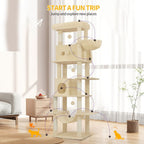 Rascador grande, árbol para gatos de 210 cm, con 8 postes rascadores, posadero, 2 cuevas, tapete lavable, hamaca, pelotas de felpa, rascador de varios pisos para gatos grandes, gris claro, gris oscuro