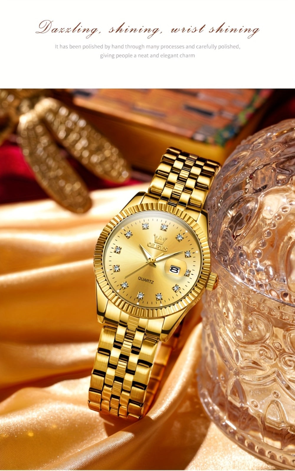 OLEVS Reloj de Mujer Clásico de Negocios, Relojes Analógicos de Cuarzo para Mujer, Relojes Elegantes de Lujo de Acero Inoxidable con Diamantes de Rhein, Relojes Luminosos para Mujer con Calendario y Fecha para Damas, Regalos Románticos, Reloj de Pulsera p