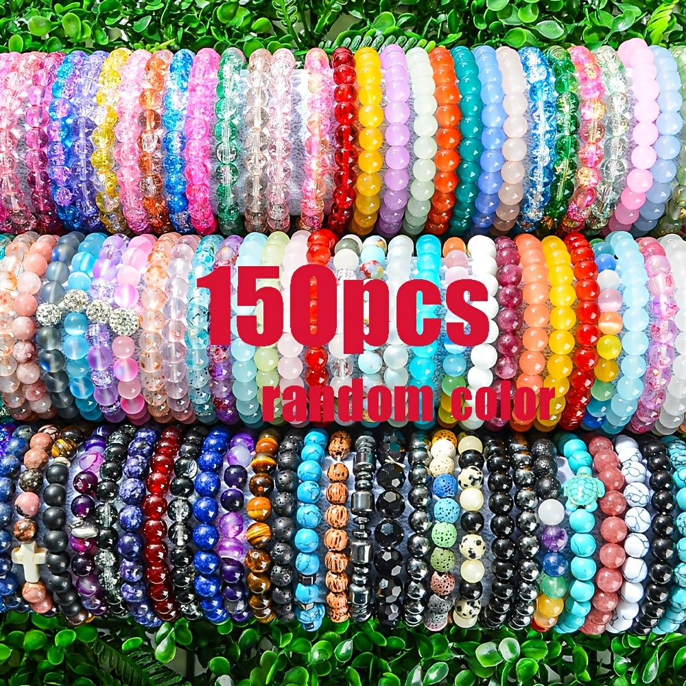 Set de Pulseras de Cuentas de Vidrio Coloridas Unisex de 150 piezas, Pulseras Elásticas de Cuentas Brillantes de Color Aleatorio, Joyería de Moda Hecha a Mano, Decoración Diaria Casual, Ornamento para Fiestas y Festivales, Pulsera Universal para Parejas