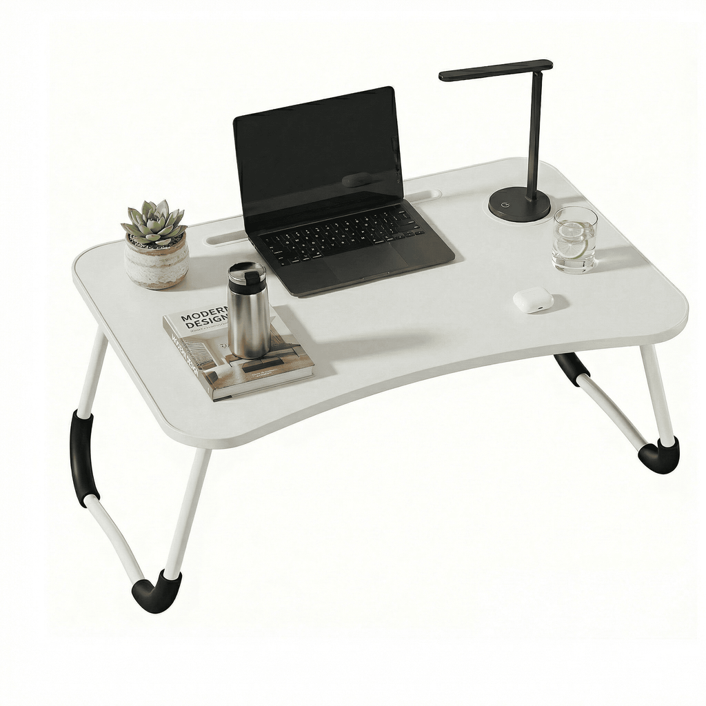 Mesa plegable para cama y sofá con portavasos, mesa auxiliar multifunción con atril para leer en la cama, bandeja multifunción para ordenador, libros, trabajo y estudio en casa (50x30x22cm)