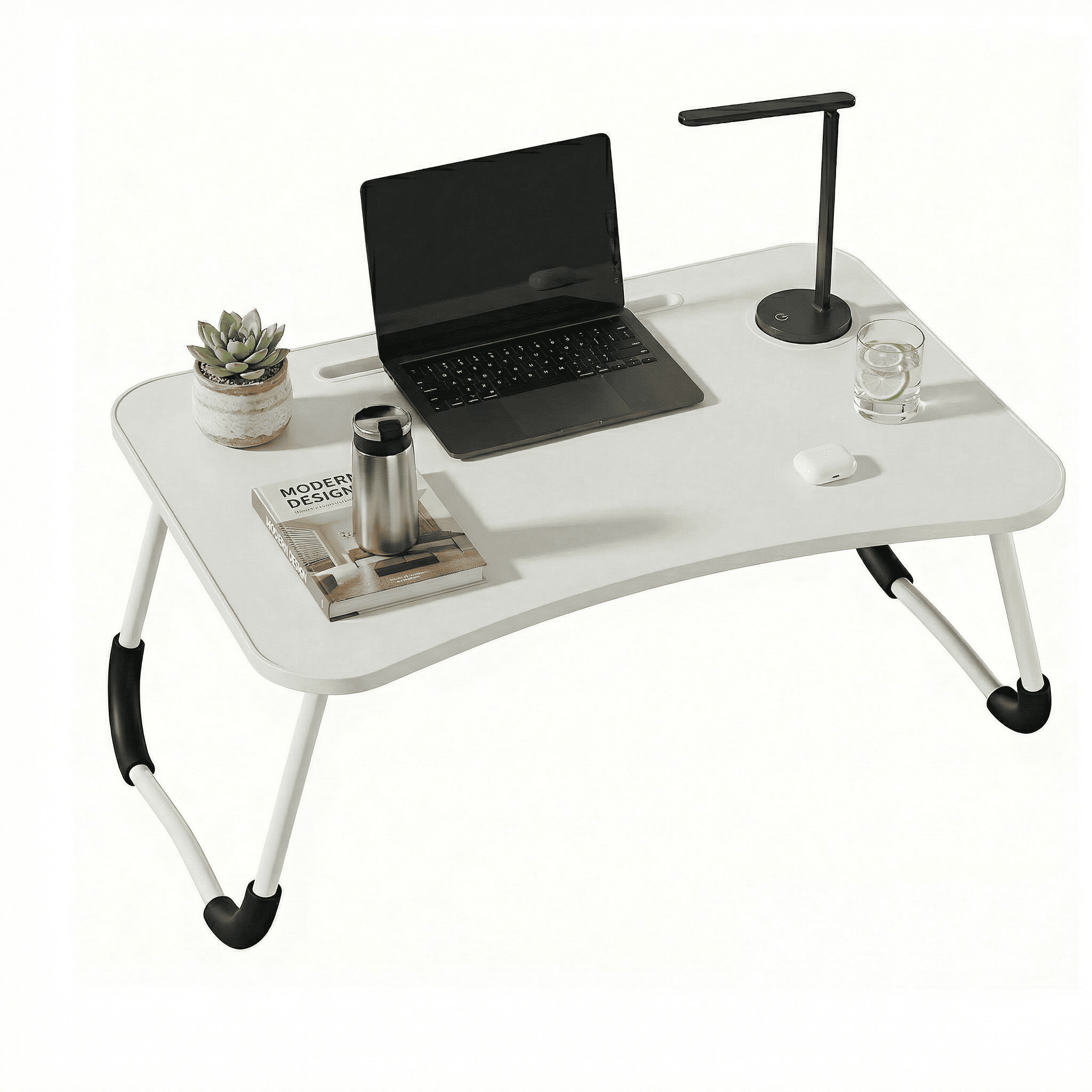 Mesa plegable para cama y sofá con portavasos, mesa auxiliar multifunción con atril para leer en la cama, bandeja multifunción para ordenador, libros, trabajo y estudio en casa (50x30x22cm)
