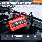 Arrancador de batería KOPUO 3000/5000A opcional 9000A, máquina todo en uno con bomba de aire de 150 PSI: arrancador de emergencia con función de iluminación, apto para coches de gasolina de 12V 10L y diésel de 8L - Accesorios y herramientas para coche - p