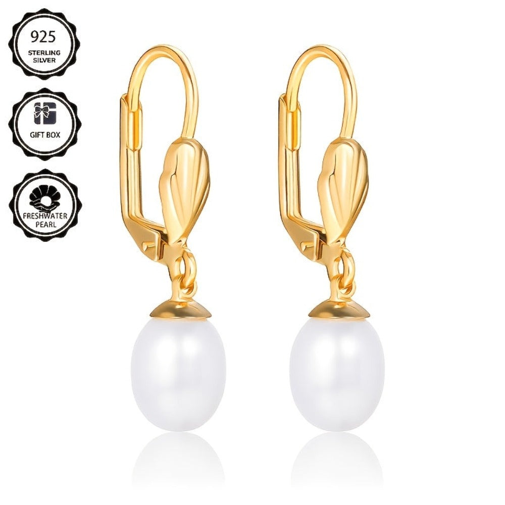 Un par de aretes de plata 925 para dama, con cierre en forma de D bañado en oro de 18k, elegantes y lujosos, adecuados para uso diario o banquetes nocturnos, regalo del Día de la Madre, empaquetados en caja de regalo