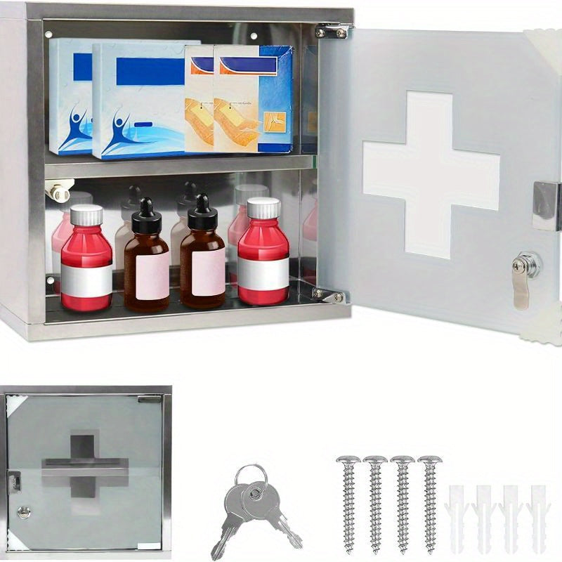 Botiquín con compartimentos, botiquín hecho de vidrio esmerilado con puerta magnética y caja de medicamentos para colgar llaves